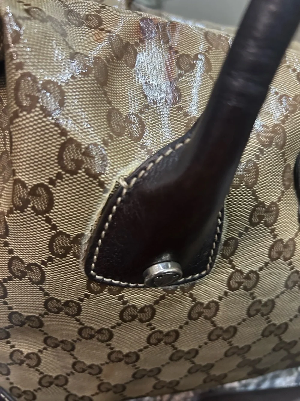 Gucci Boston Brown Tan GG Coated Canvas Shoulder Bag with Dark Brown Trim! - Picture 7 of 16